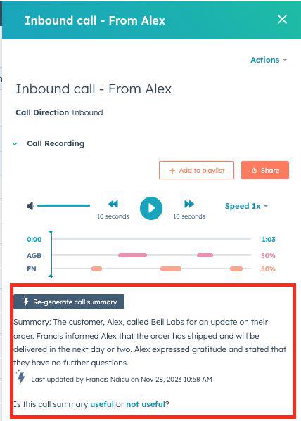 AI 生成通話轉錄的簡明摘要，節省紀錄時間。