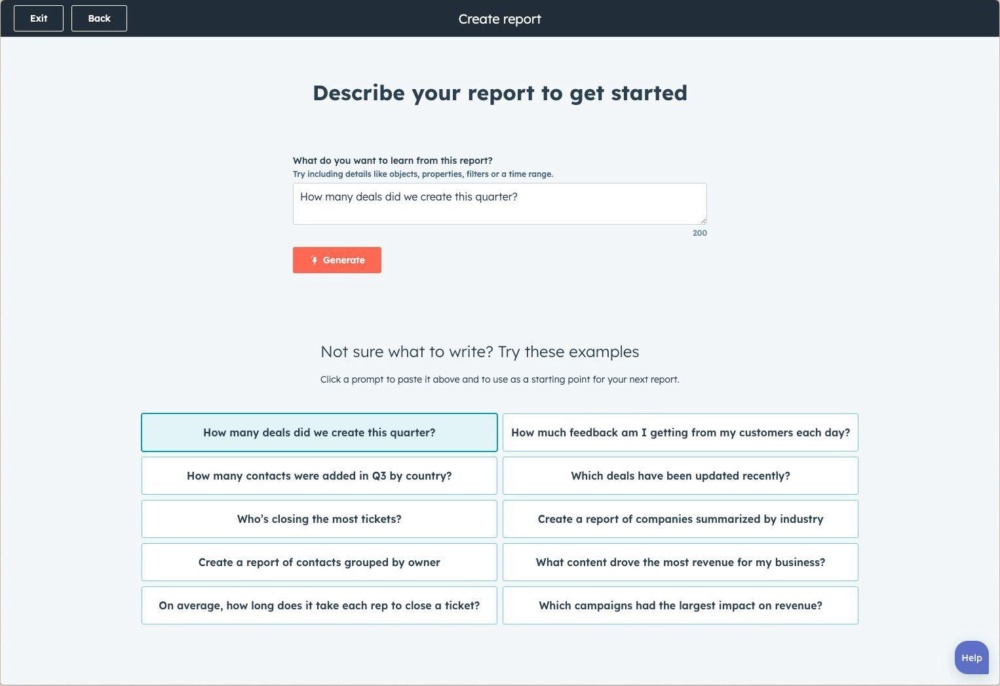 HubSpot AI 透過簡單提示快速建立業務報告，節省時間並找到新的見解。